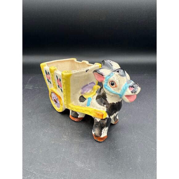 Rare ITALY Majolica Donkey Figurines Pulling Cart - Picture 4 of 9